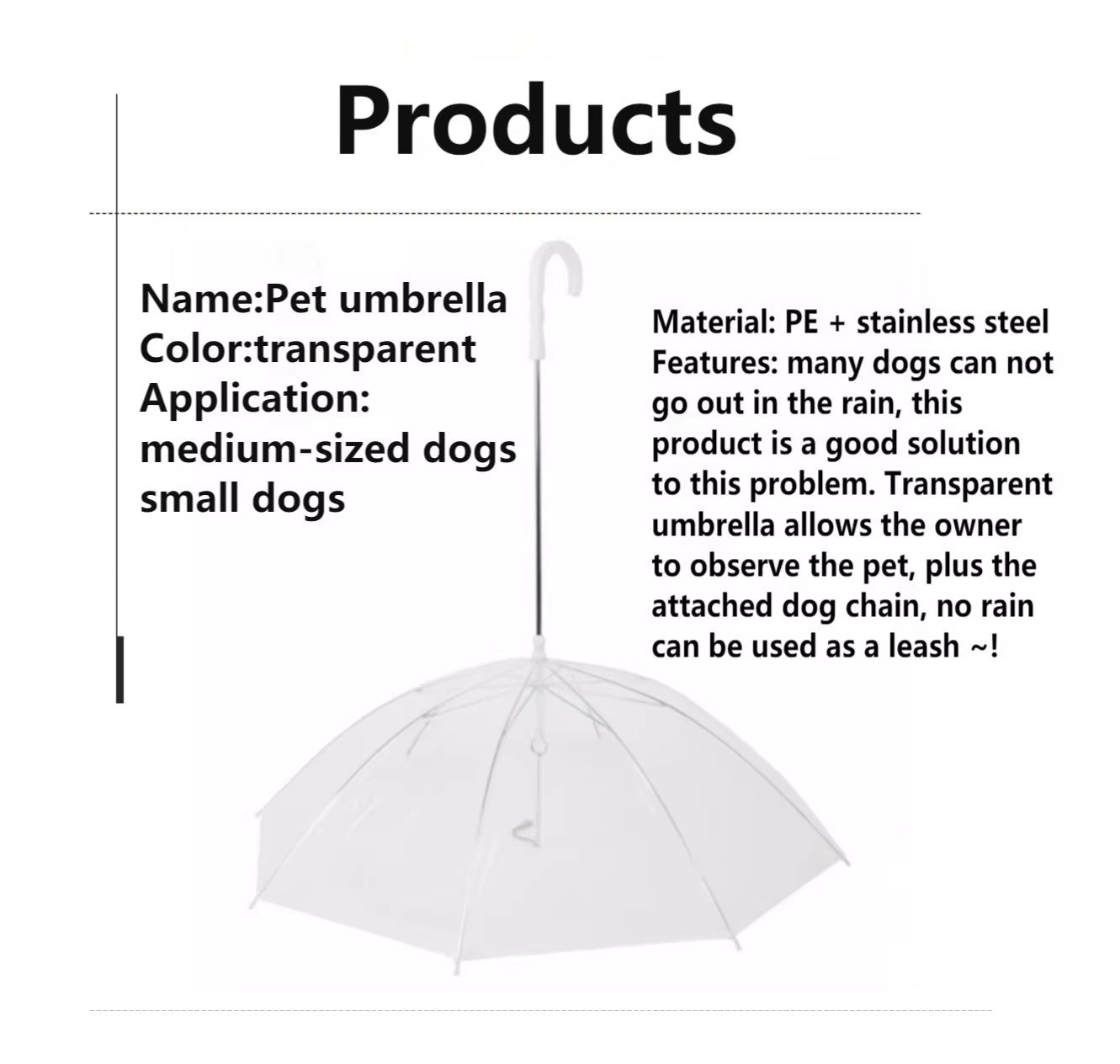 2025 New Pet Umbrella Leash Rainproof Snowproof Dog Umbrella Leash for Small Dogs Adjustable Doggy Umbrella