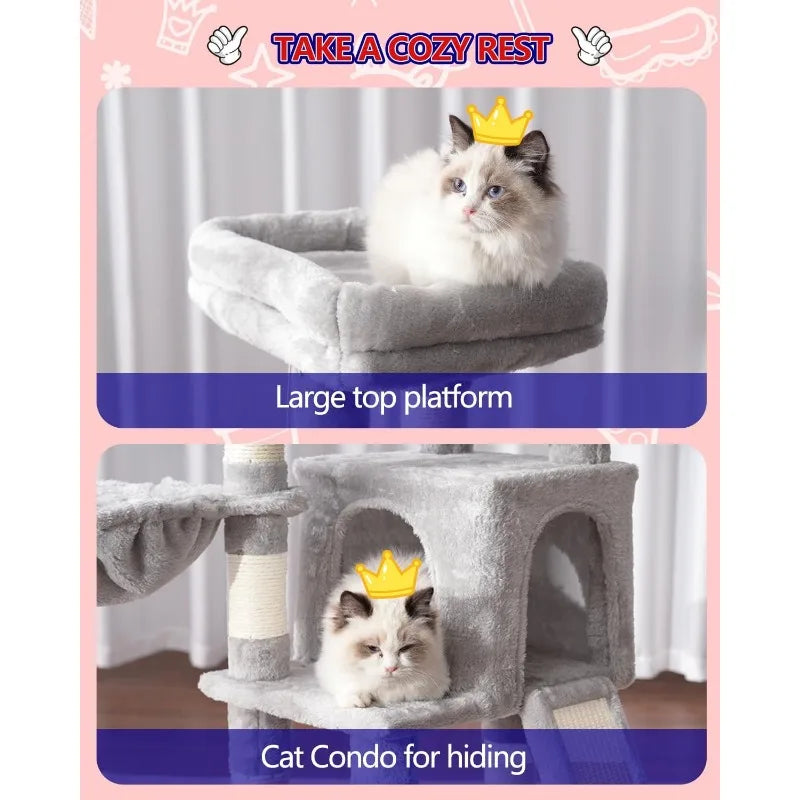 Cat Tree, Cat Tower with Condo, 2 Baskets, Large Platform, Scratch Board, Cat Scratching Posts for Indoor Cats