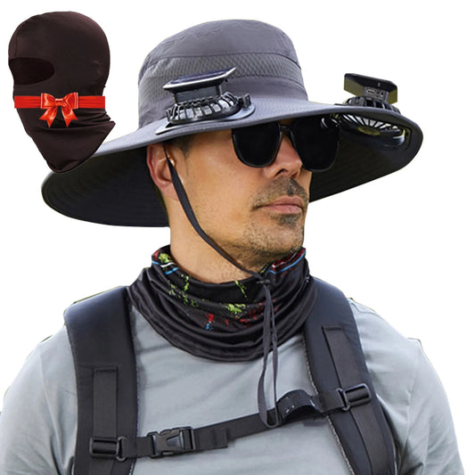 Solar Fan Hat,Solar Powered Fan Hat,Wide Brim Solar Fan Hat Outdoor Wide Brim Sun Hat Solar Panel Fan Hat Solar Hat with Built in Fan with 2 Solar Fan Fishing Hat for Men - Removable & Usb Charging